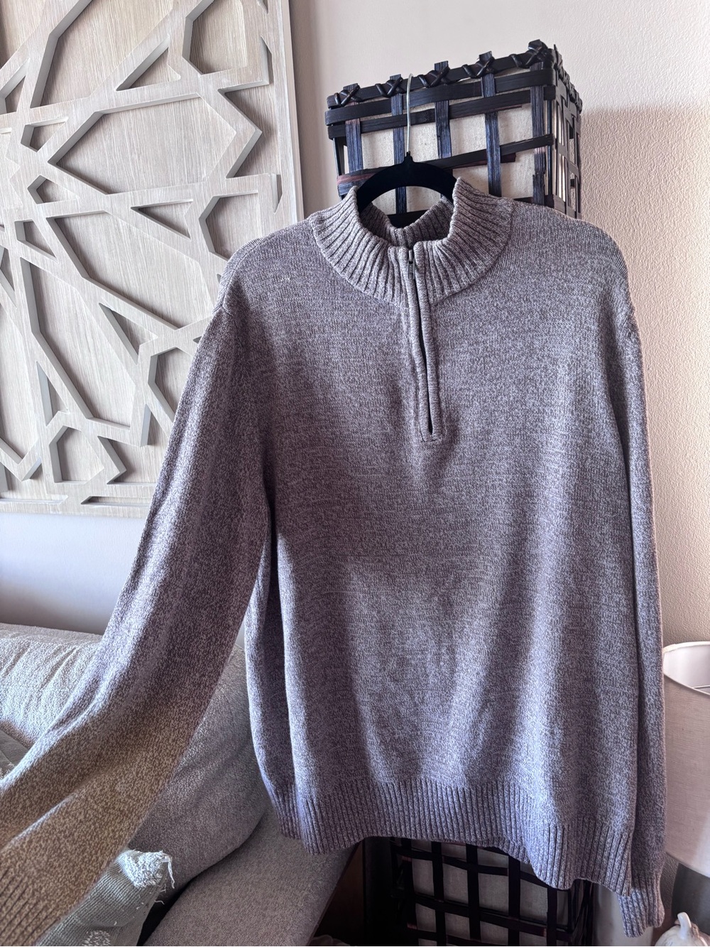 Men's Half-Zip Knit Sweater - Beige XXL